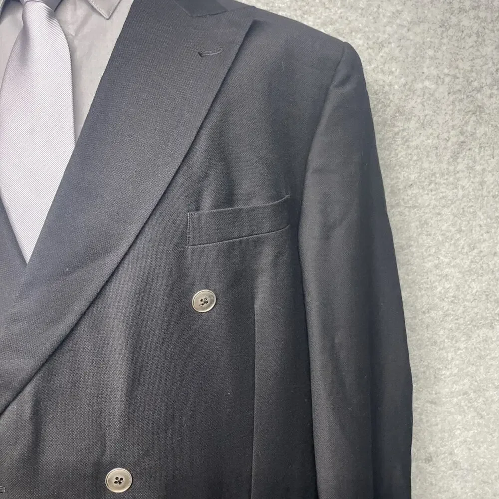 NWT Bill Blass 48L Black Double Breasted Wool Sport Coat Blazer